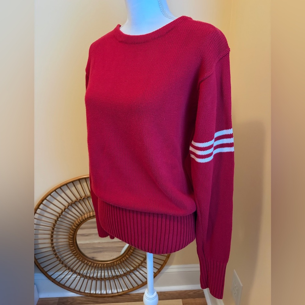 Vintage J. Peterman Women’s Red Sweater w/ Sporty Striped Sleeve Preppy 90’s EUC - Picture 4 of 11